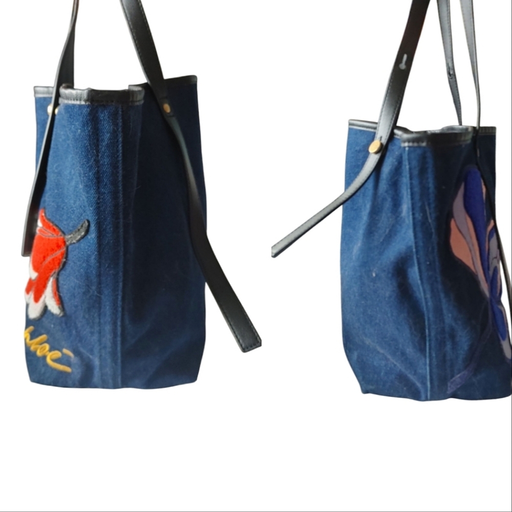 See By Chloe Denim Floral Embroidery Shoulder Tote Bag - Picture 10 of 16